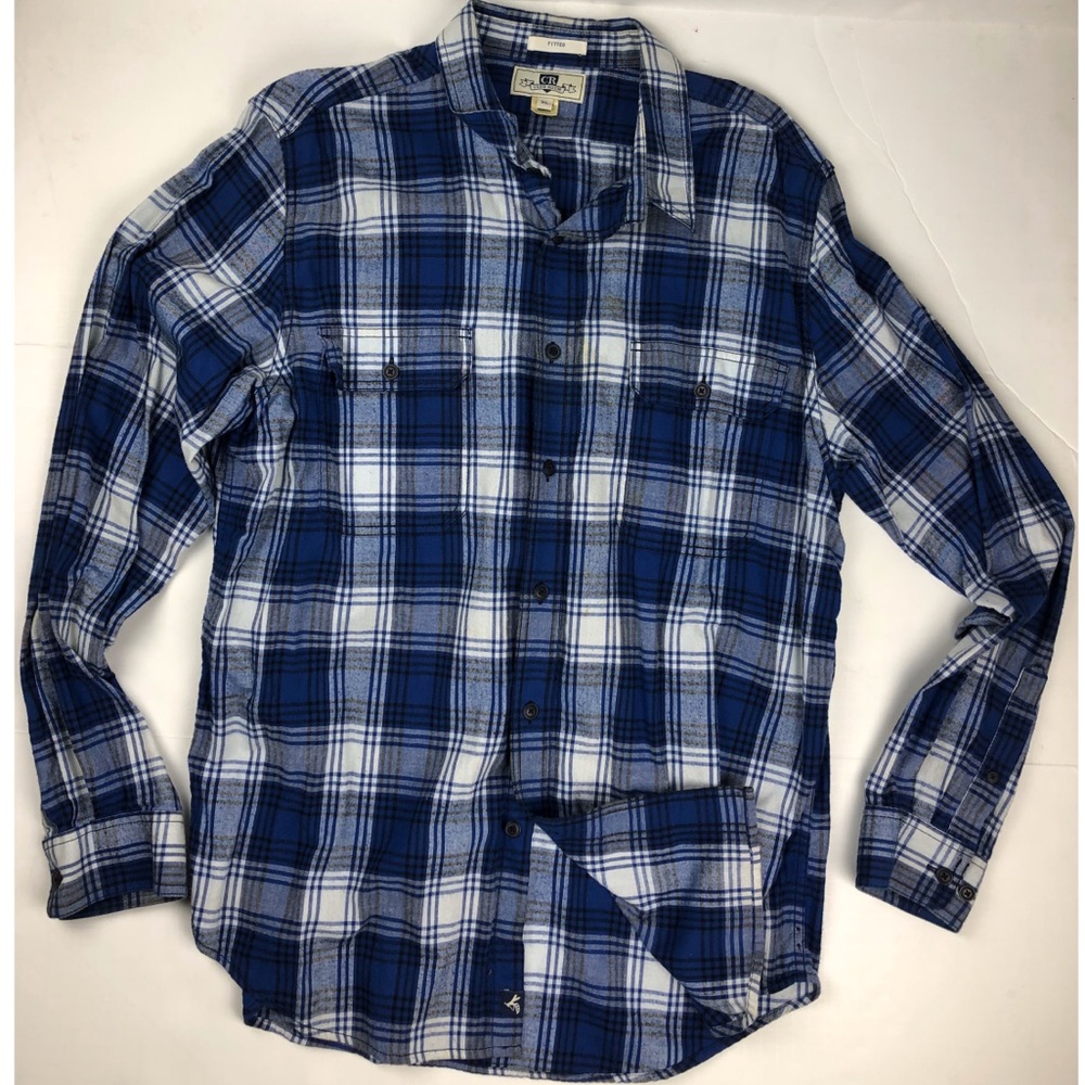 Club Room Plaid Blue Fitted Shirt XL